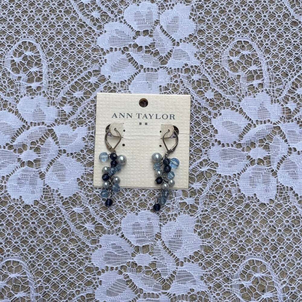 Ann Taylor Blue and Silver Beaded Cluster Drop Earrings